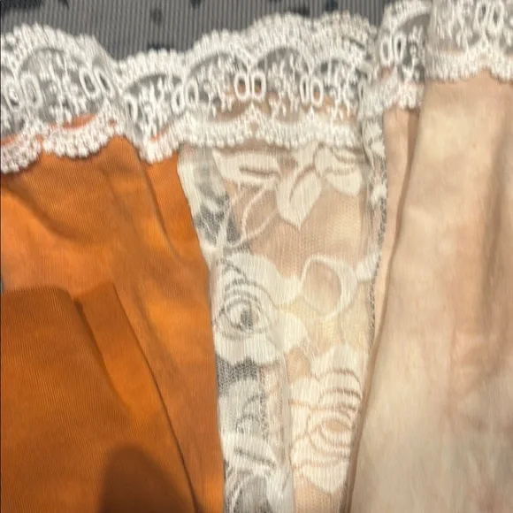 Orange and Cream Flare Pants with Lace Insets yoga - Picture 3 of 5